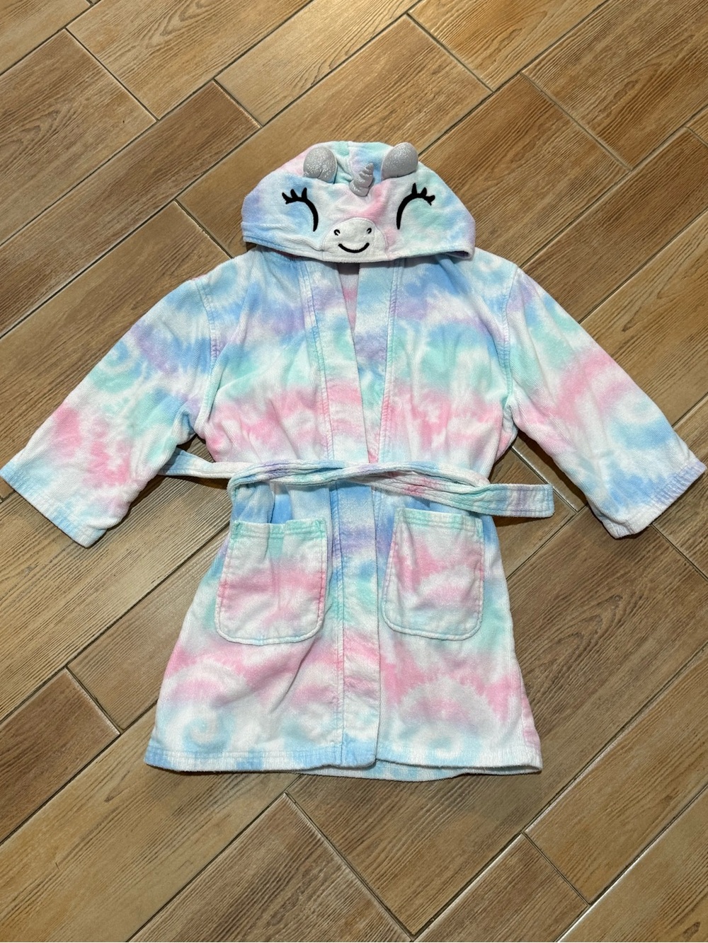 Kids Unicorn Hooded Bath Robe - Pastel Tie-Dye